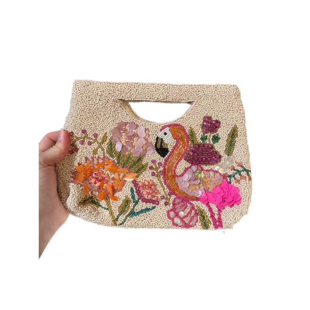 Viral Tropical Flamingo Beaded Colorful Clutch Evening Bag purse Embroidered